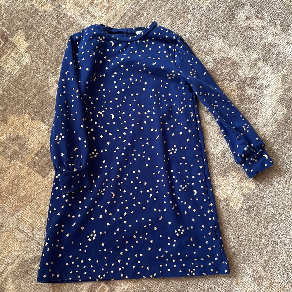 Crewcuts factory navy blue and gold star moon dress sz s 6-7
